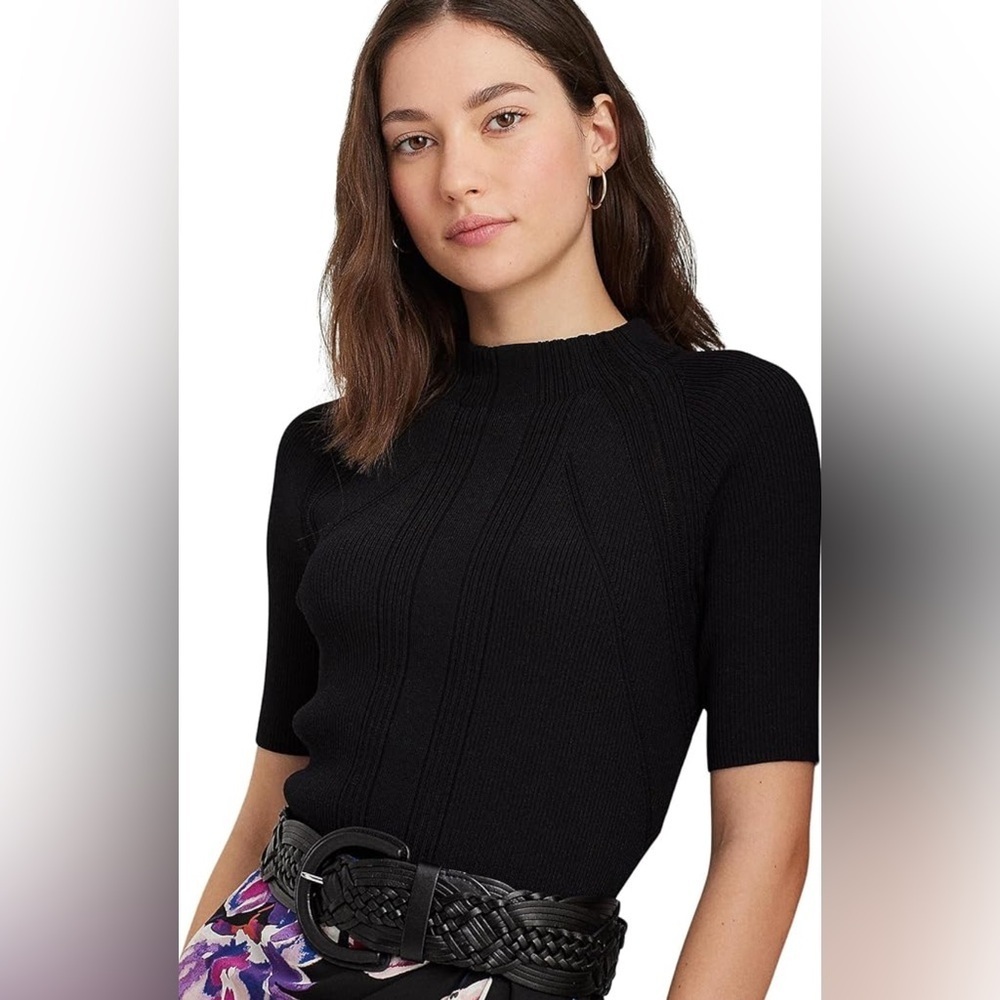 NEW Lauren Ralph Lauren Cropped Short-Sleeve Mockneck Jumper Large - Picture 1 of 10